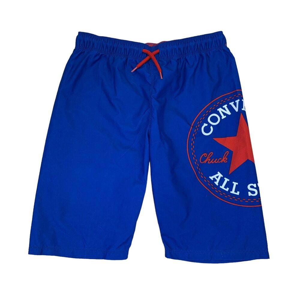 Converse Swim Trunks Boys L Large Blue Elastic Waist Inner Lined Beach Shorts